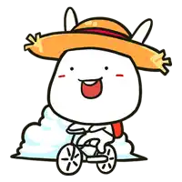 a cartoon bunny wearing a straw hat is riding a bike