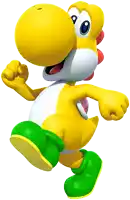 a cartoon character with a yellow body and green legs