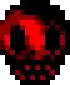 a pixel art of a skull with a red heart in the middle .