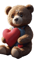 a teddy bear holding a red heart with the letters a.c. on it