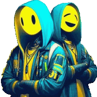 two people wearing hoodies with smiley faces on their heads and the number 31 on their arm