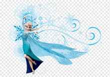 a picture of elsa from frozen with snowflakes in the background