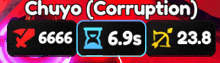 chuyo ( corruption ) 666 6.9s 23.8 is displayed on a screen