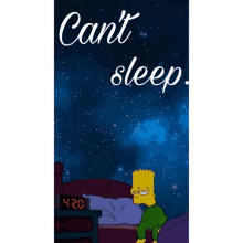 a poster of bart simpson sitting in bed with 4:20 on the clock