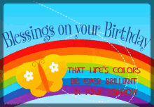 a birthday card with a rainbow and the words blessings on your birthday