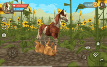 a horse is standing in a field of sunflowers and has a heart on its head