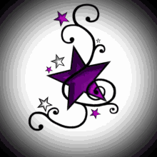 a drawing of a purple star with swirls and stars