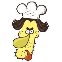 a cartoon of a man with a chef 's hat on his head