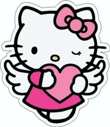 a sticker of hello kitty holding a pink heart .