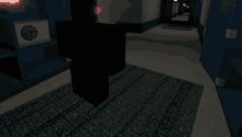 a computer generated image of a person in a hallway with an air conditioner in the background