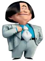 a cartoon character is wearing a suit and tie and smiling