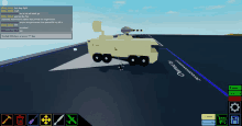 a screenshot of a video game with a military vehicle