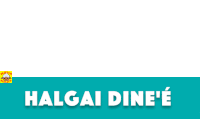 a blue sign that says ' halgai dine ' e ' on a white background