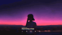 a silhouette of a person with the words depressing songs on the bottom