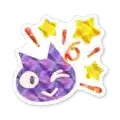 a sticker of a purple cat with stars coming out of its head .