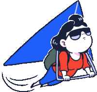 a cartoon of a woman with sunglasses and a backpack