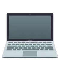 a laptop with joypixels written on the front of it