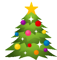 a green christmas tree with colorful balls and a star on top