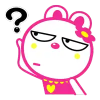 a pink and white cartoon character with a question mark on its head