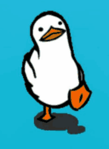 a cartoon drawing of a white duck with orange legs and a yellow beak