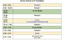 a schedule for senior school clp timetables shows a lunch break and a test taking time