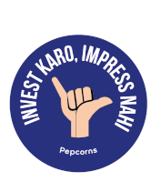 a blue circle with a hand making a hang loose sign and the words invest karo impress nahi