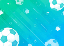 soccer balls on a blue background with geometric shapes