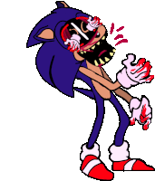 a cartoon drawing of sonic the hedgehog with bloody hands