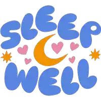 a sleep well sign with a crescent moon and hearts