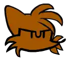 a cartoon drawing of a cat 's ear with a t on it .