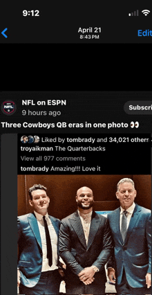 a screenshot of an espn article about three cowboys qbs