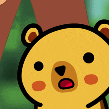 a close up of a cartoon bear with a surprised look on its face