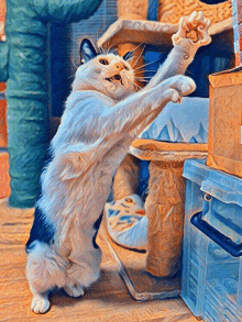 a painting of a cat playing with a box