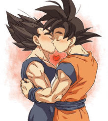 goku and vegeta from dragon ball z are kissing each other in a drawing .