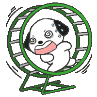 a dalmatian dog is spinning in a green hamster wheel