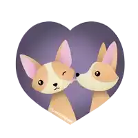 two chihuahuas are kissing in a heart shaped frame with laura nagel written on the bottom