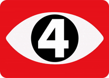 a white eye with a black circle with the number 4 inside of it