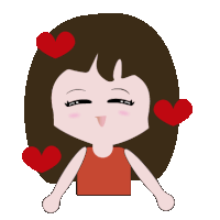 a cartoon girl with brown hair and red hearts on her head