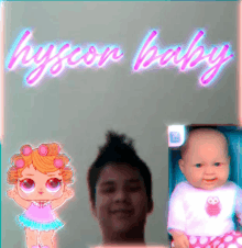 a picture of a baby doll and a man with the words hypcor baby written on it