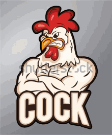 an illustration of a rooster with the word cock below it