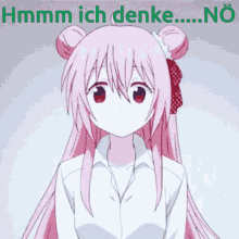 a picture of a girl with pink hair and the words " hmm ich denke "