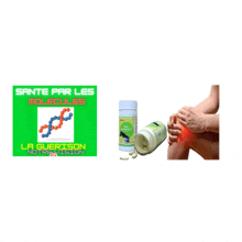 a bottle of sante par les molecules next to a picture of a knee