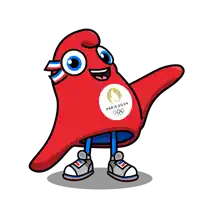 a mascot for the paris 2024 olympics wears a red hat