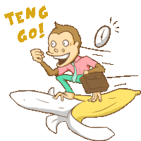 a cartoon of a monkey riding a banana with the words teng go on the bottom