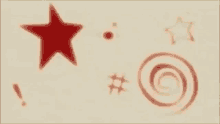 a red star and a swirl are on a white surface