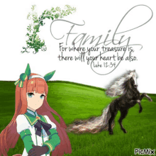 a picture of a girl and a horse with a quote from the bible