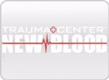 the logo for trauma center new blood has a heartbeat on it