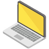 a laptop computer with a yellow screen and a gray keyboard