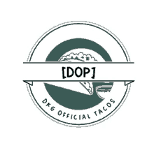 a logo for dkg official tacos with a picture of a burrito in a circle