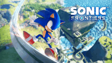 an advertisement for sonic frontiers shows a cartoon character flying through the air